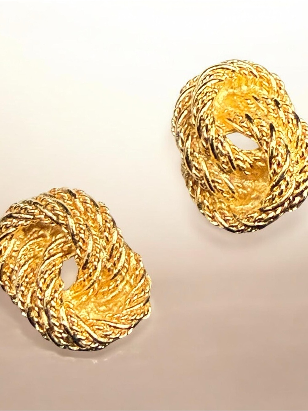 Vintage Christian Dior Gold Twisted Rope Knot Stud Earrings - Women Jewelry